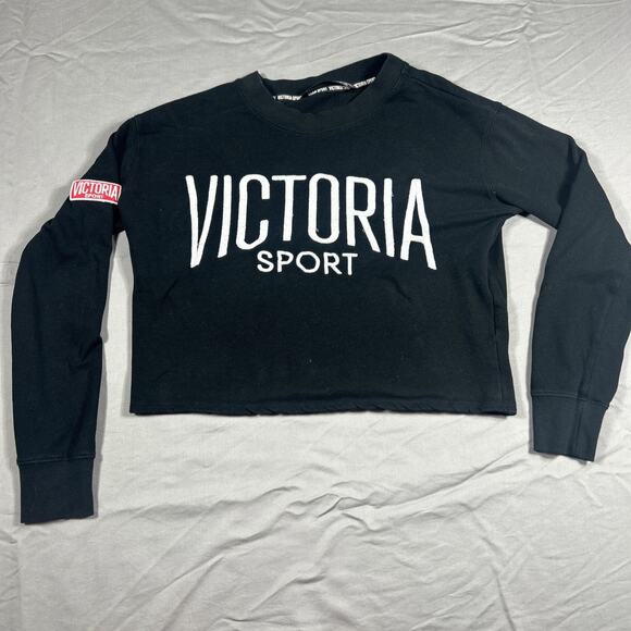 Victoria’s Secret Sport cutoff Sz XS Boxy Crop Long Sleeve Top VS Embroidered - Picture 1 of 16